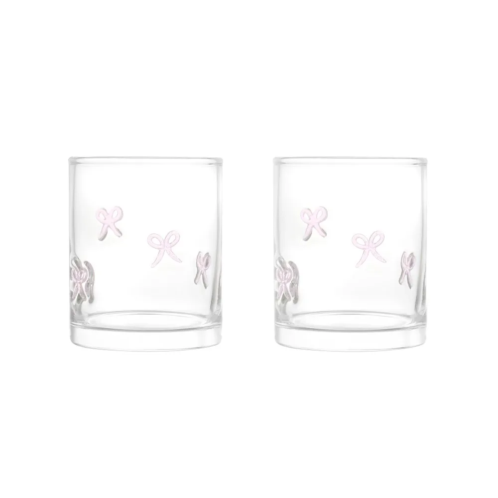 Thyme & Table 12 fl oz Pink Bows Charm Drinking Glasses, Set of 2