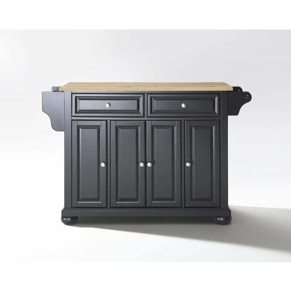 

Large Kitchen Island with Countertop and Storage, Black/Natural Wood Top
