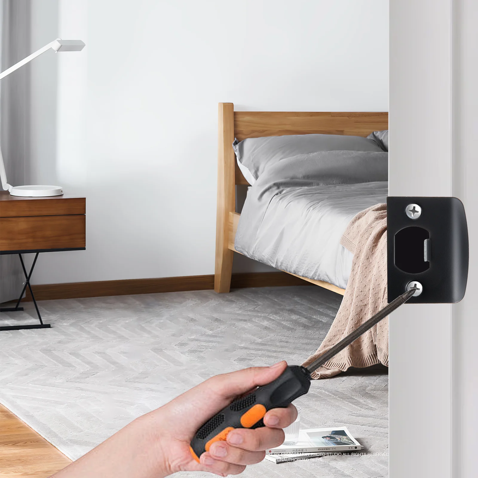 Piastra di rinforzo per porta in acciaio inossidabile con piastra per catenaccio da 4 pezzi per installazione con catenaccio per rinforzo della serratura della porta anteriore