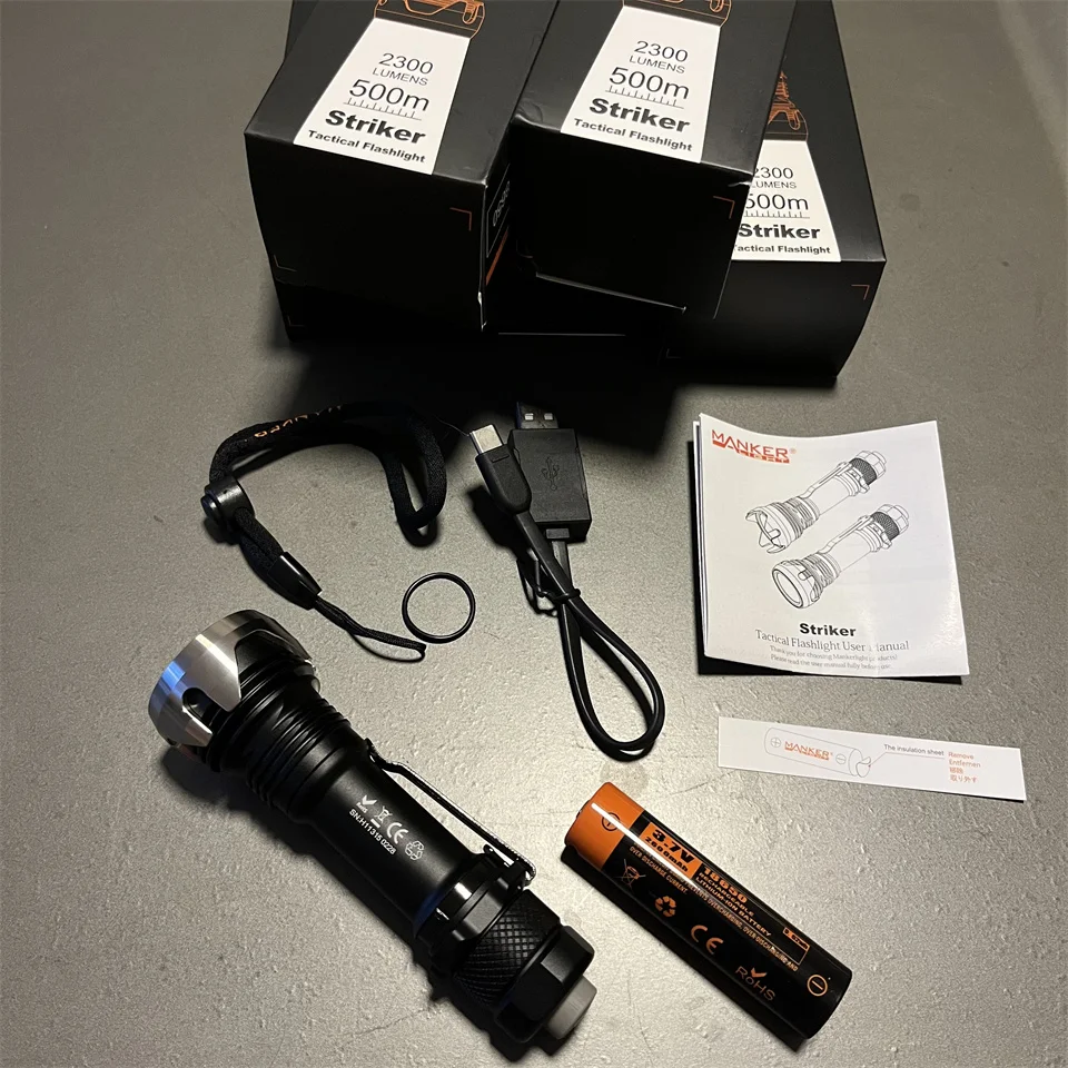 Manker Striker SS Strike Bezel Tactical Flashlight SFT40 LED Max 500 Meters Torch Lamp with 2600mAh OTG 18650 Battery