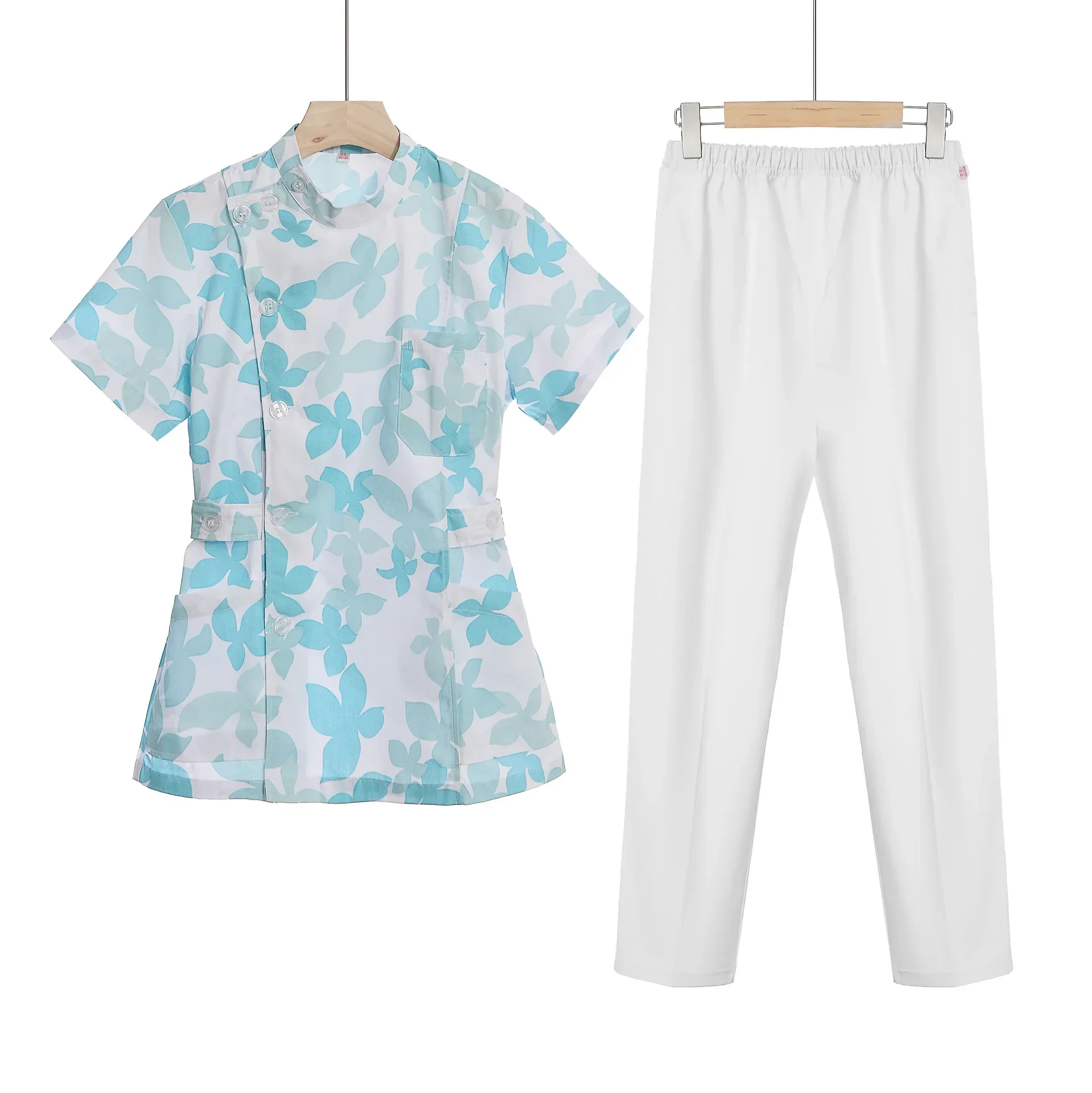 Weißes kurzes Peelings-Set, Krankenschwester, Arzt, medizinische Uniform, Damen-Outwear, Pflege, Krankenpflege, zweiteiliger Anzug, Schönheitssalon, Krankenhauskleid, Logo