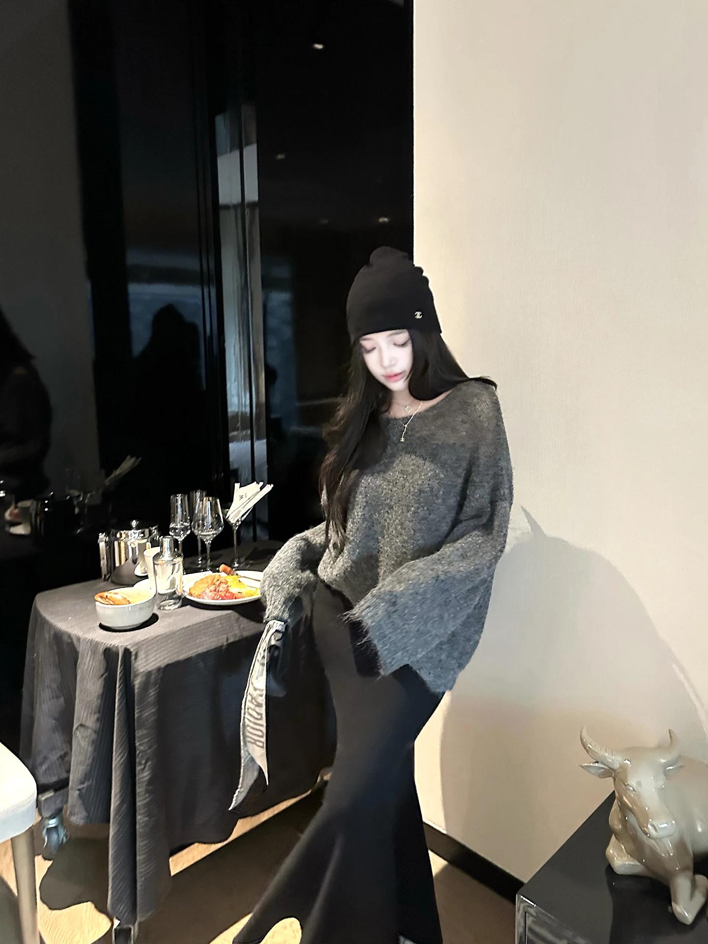 

Warm Hollow out Splicing Knitted Sweater Girlfriend Wardrobe MISS CHANGE Camere Lazy High-End Feeling Autumn Winter Women's...