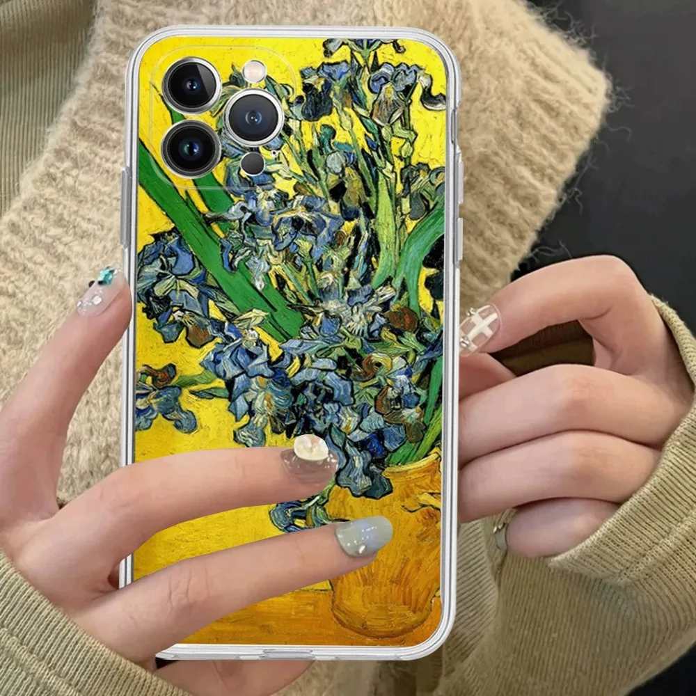 Art Van Gogh Starry Sunflower Phone Case Silicone Soft For Iphone 16 15 14 13 12 11 Pro Mini XS MAX Plus X Cover