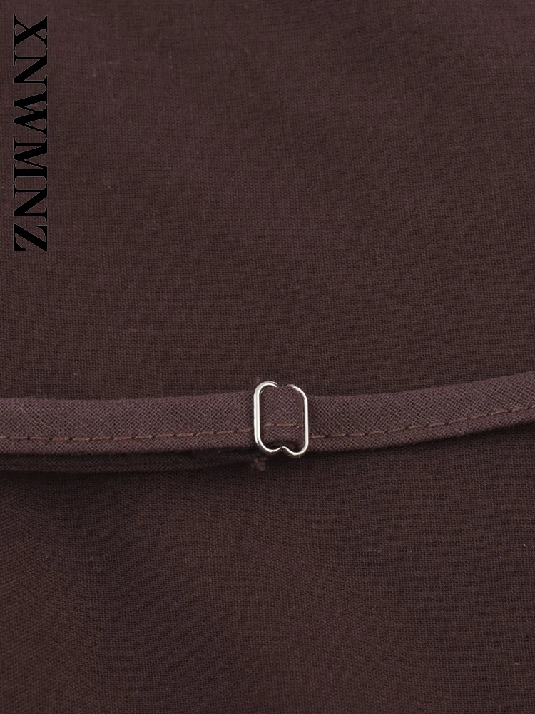 XNWMNZ 2025 Estate Donna Abbigliamento Semplice Partito Spalla Backless Moda Chic Lady MARRONE tracolla sottile club Slip Top Cravatta