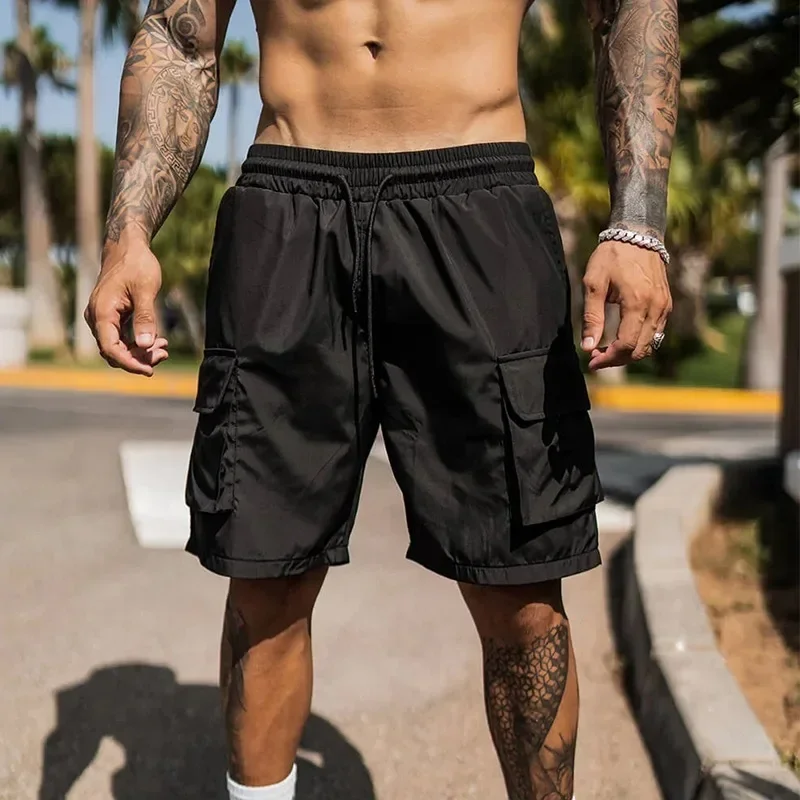 

Быстросохнущие спортивные шорты с карманами на молнии, мужские летние шорты для бега, шорты для тренировок в тренажерном зале, фитнеса и пешего туризма