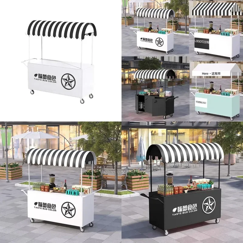 Mobile Outdoor Food Stall Cart Commercial Snack Vendor Booth for Night Market Street Vending Promotion Display Stand