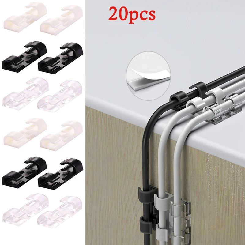 20pcs Self-Adhesive Wire Organizer Wall Fixing Network Cable Nail-Free Punch Wire Clip Clip Desktop Winder Wire Storage