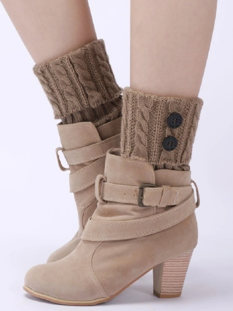 

Korean Style Autumn/Winter Cable-knit Button Cuffed Leg Warmers Women Loose Sock Solid Color Versatile Ankle Warmers Boots Cover