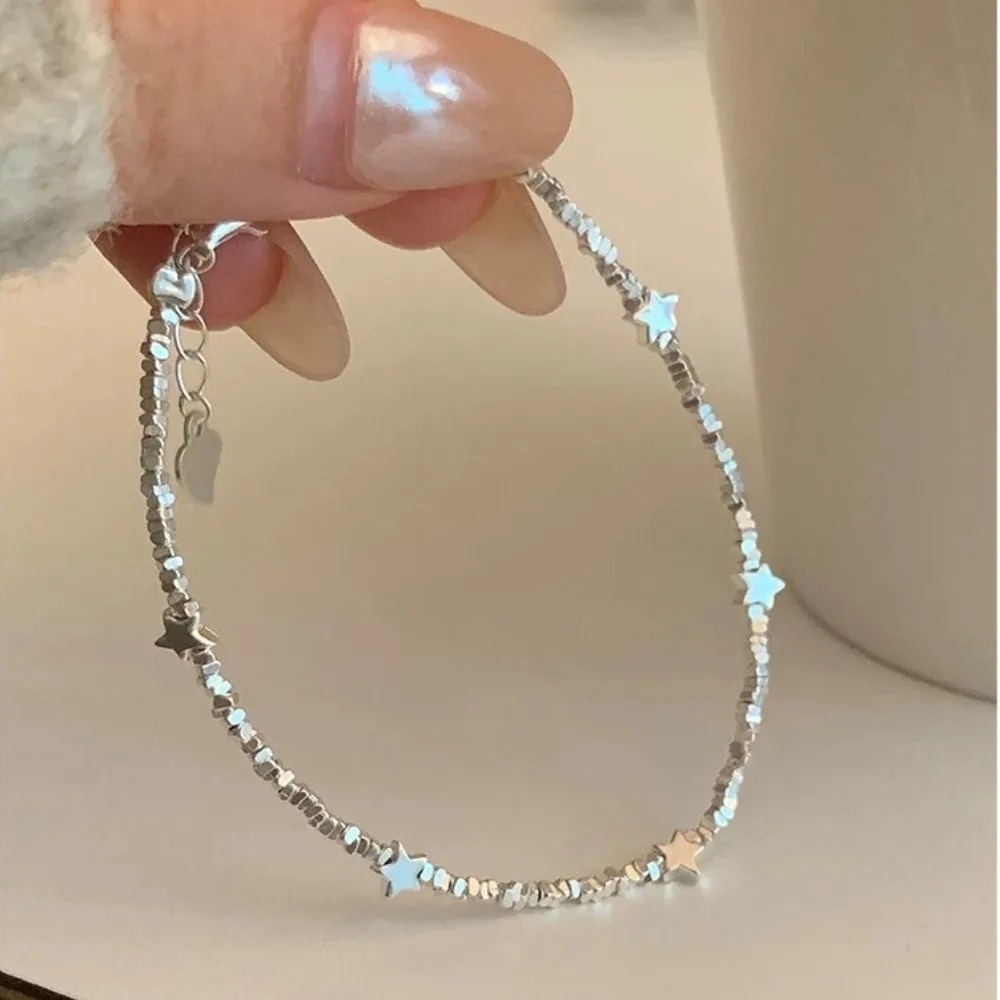 New 925 Silver Geometric Bead Punk Peace of Mind Words Irregular String Bracelet For Woman Girl Fashion Jewelry Gift Dropship