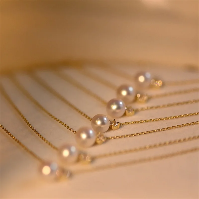 925 Sterling Silver Plating 14K Gold Shell Pearl Zircon Pendant Necklace for Women Simple French Wedding Jewelry Accessorie