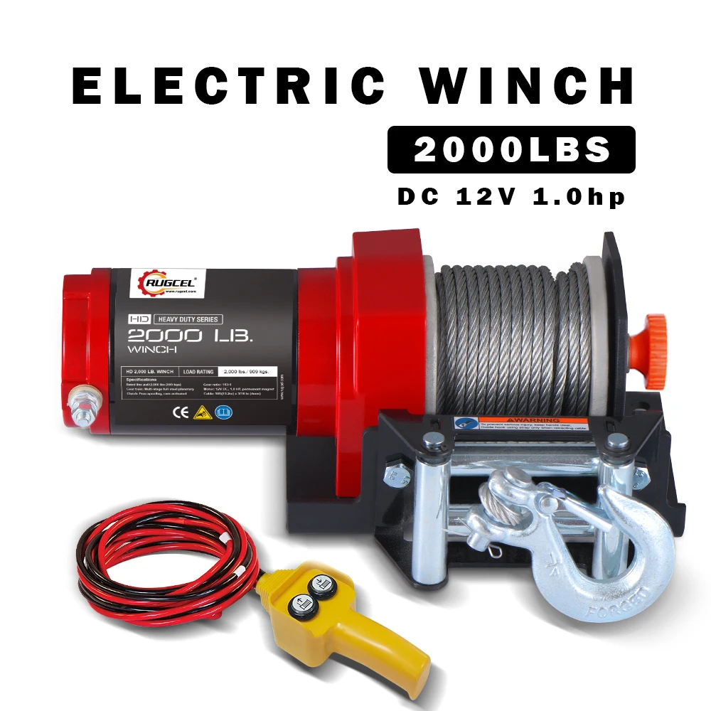 RUGCEL WINCH 2000lb. ATV/UTV Electric Winch,with Roller Fairlead, Mount Plate