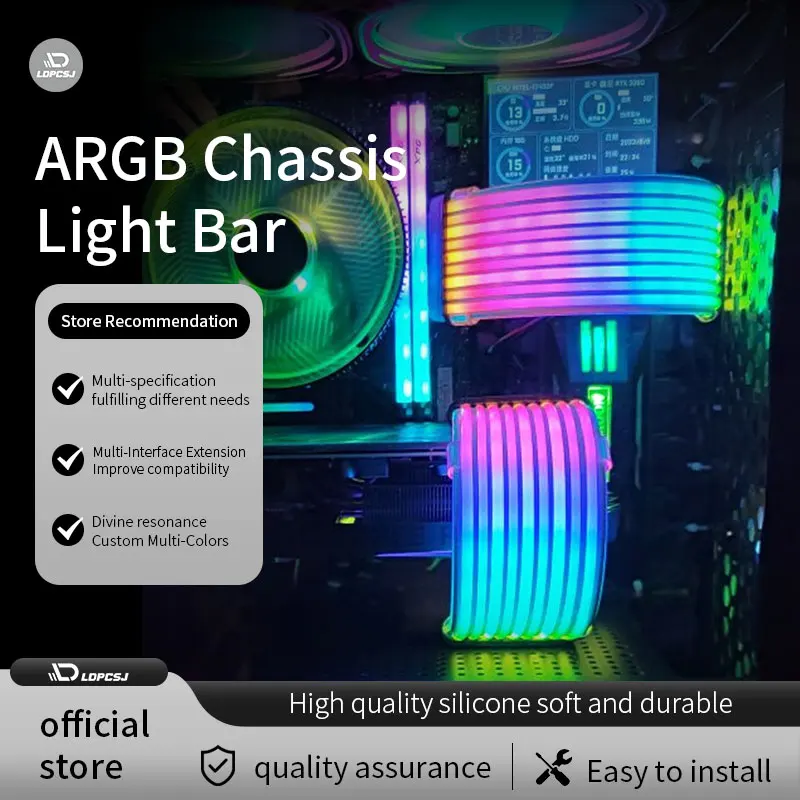 

LDPCSJ RGB Rainbow PC Адресный 5 В 3-контактный ARGB DIY Световая плата для материнской платы GPU CPU 24-контактные и 8-контактные силовые кабели