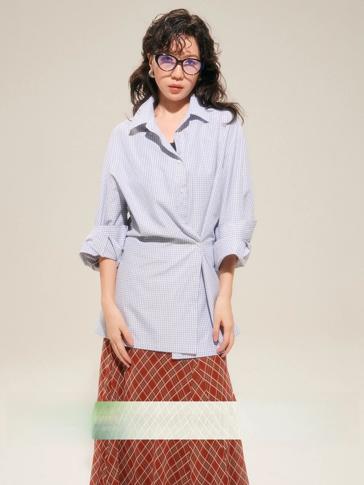 

Spring Casual Waist-Cinching irt Cheered Faion Design Loose Fit Button-Up Cotton Long Sve Women's Comfortable Breath...