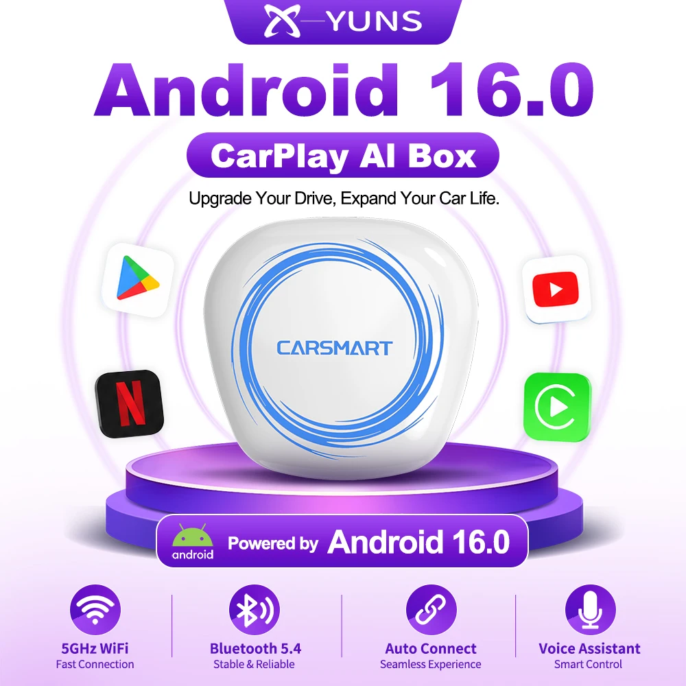 

X-YUNS 3 in 1 Android16 Wireless Car Carplay Wireless Android Auto 5G Smart Box QCM6350 8-Core GPS WiFi AI Box For Youtube
