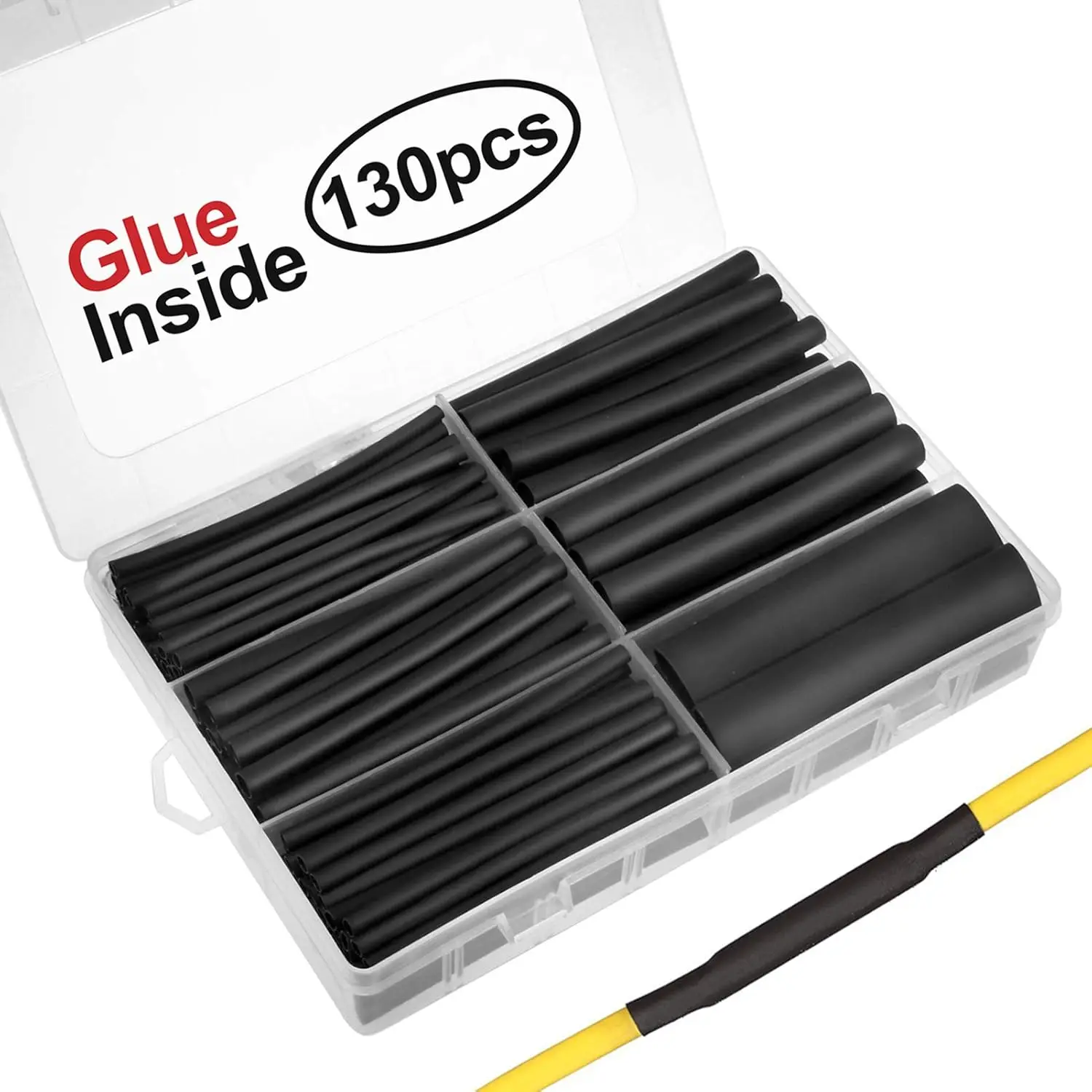 130pcs 3:1 Dual Wall Adhesive Heat Shrink Tubing Kit, 6 Sizes (Diameter): 1/2, 3/8, 1/4, 3/16, 1/8, 3/32 inch, Premium Wire Cabl