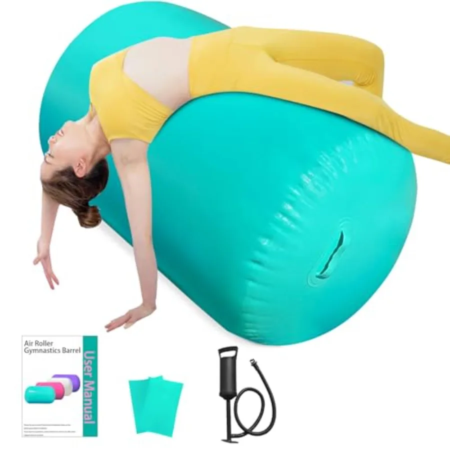 Air Roller Gymnastics Barrel for cheerleading and home practice inflatable PVC material blue color lightweight and portable wit