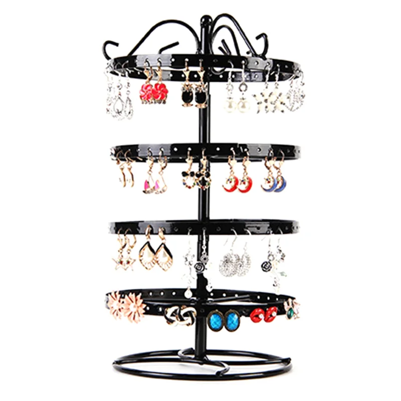 ABUN-1 Piece Wrought Iron Four-Story Rotating Jewelry Rack Jewelry Rack Earring Earring Bracelet Display Rack Black