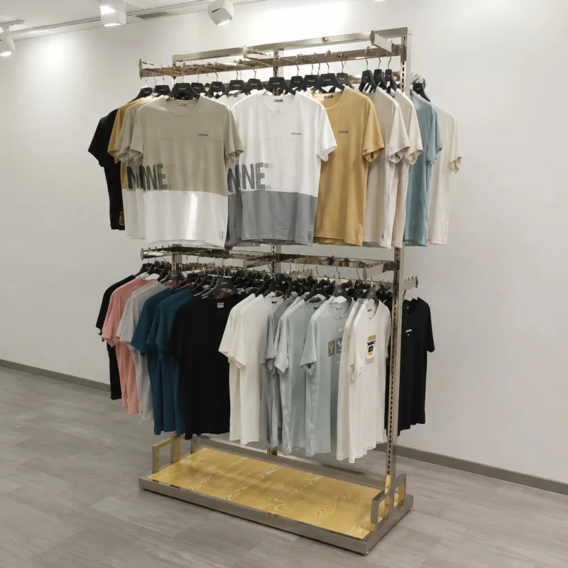 custom.Space Saving Double Layer Clothing Rack Stainless Steel Garment Display Stand High-End Boutique