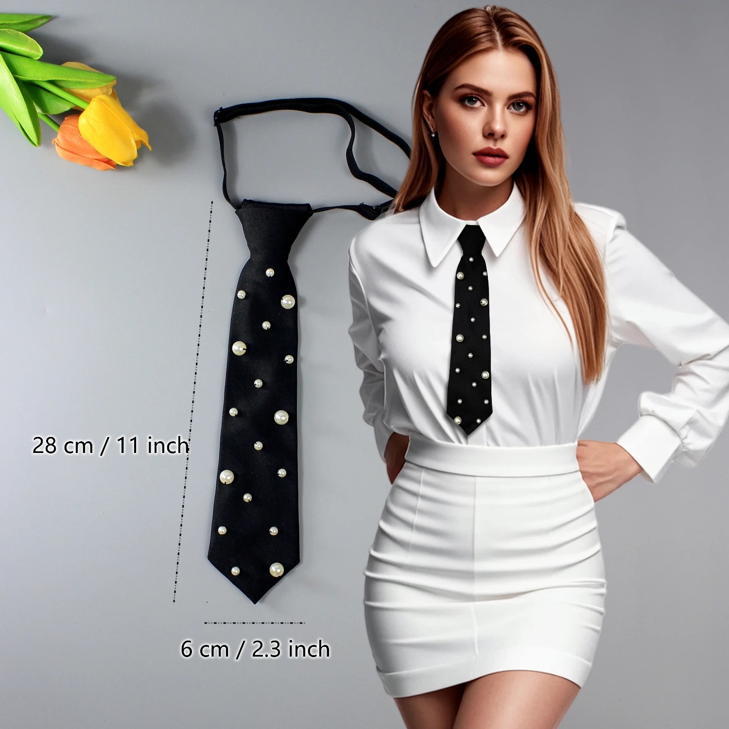 قطعة واحدة من ربطة العنق ذات الطراز الأكاديمي المطرز يدويًا - ربطة عنق JK موحدة للنساء باللون الأسود للقمصان الأنيقة |   ملابس الشارع العصرية الأنيقة Ve