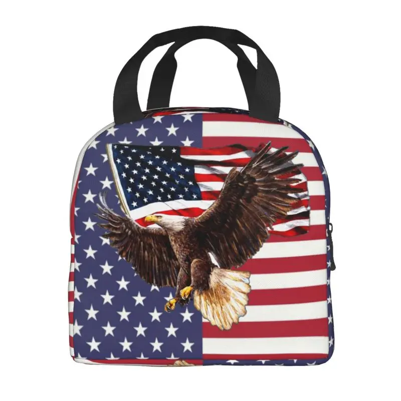 American Eagle USA Flag Insulated Lunch Tote Bag for Women Resuable Cooler Thermal Bento Box School