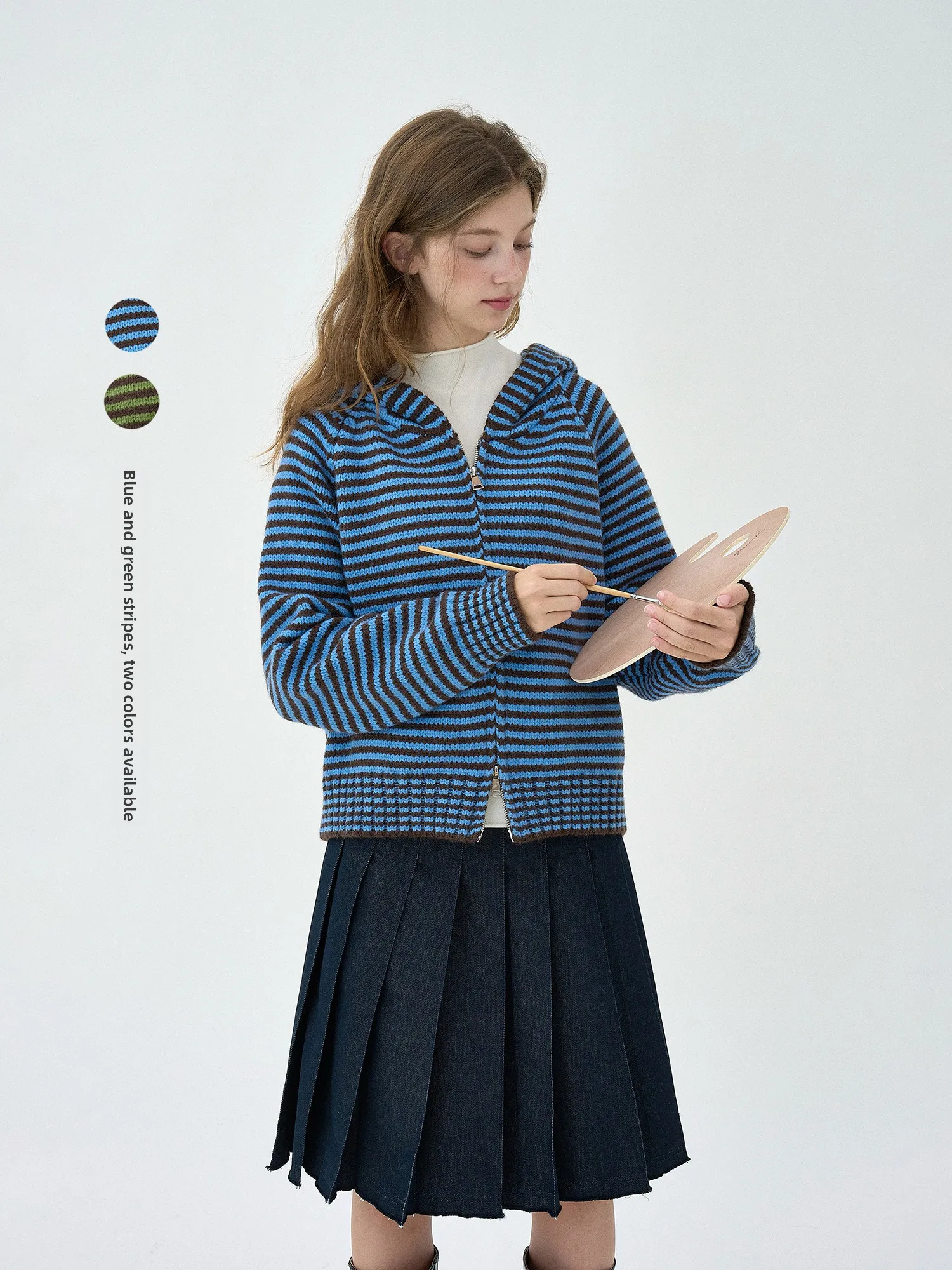 

Double-Head Zipper Knitted Hat oulder Sve Striped Two-color Enroute Middle-aged Sle Women's Comfortable Breathable Lon...