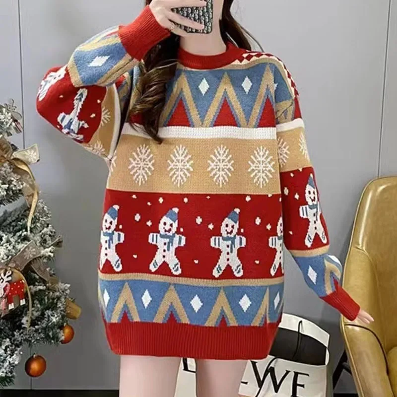 

Sweaters Knitted Sweater Women Pullovers Fashion Long Sleeve O-Neck Red Knit Sweater Pullover Women Tops Sueters De Mujer Q2025