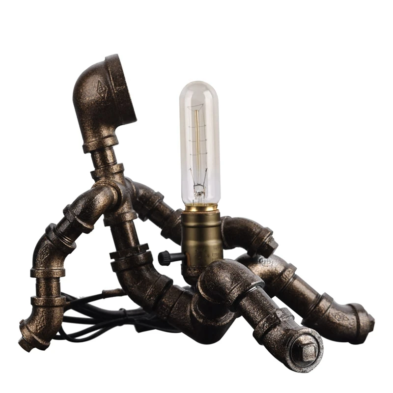 Steampunk Table Lamp,Robot Design Industrial Water Pipe Lamp, Retro Decoration, Personalized