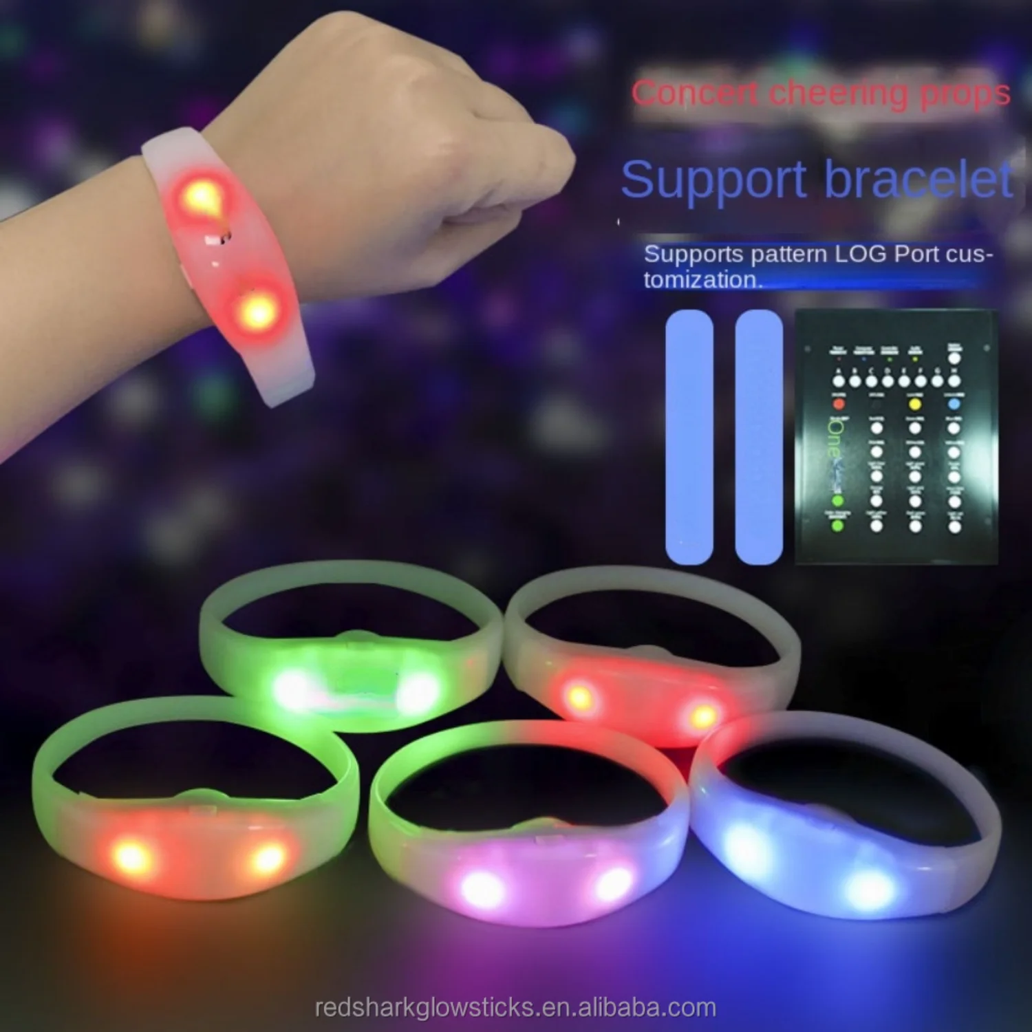 Wholesale 2*CR2032 Party Bracelet DMX Control Concert Silicone Bracelet 15color Single Color RGB LED Bracelet