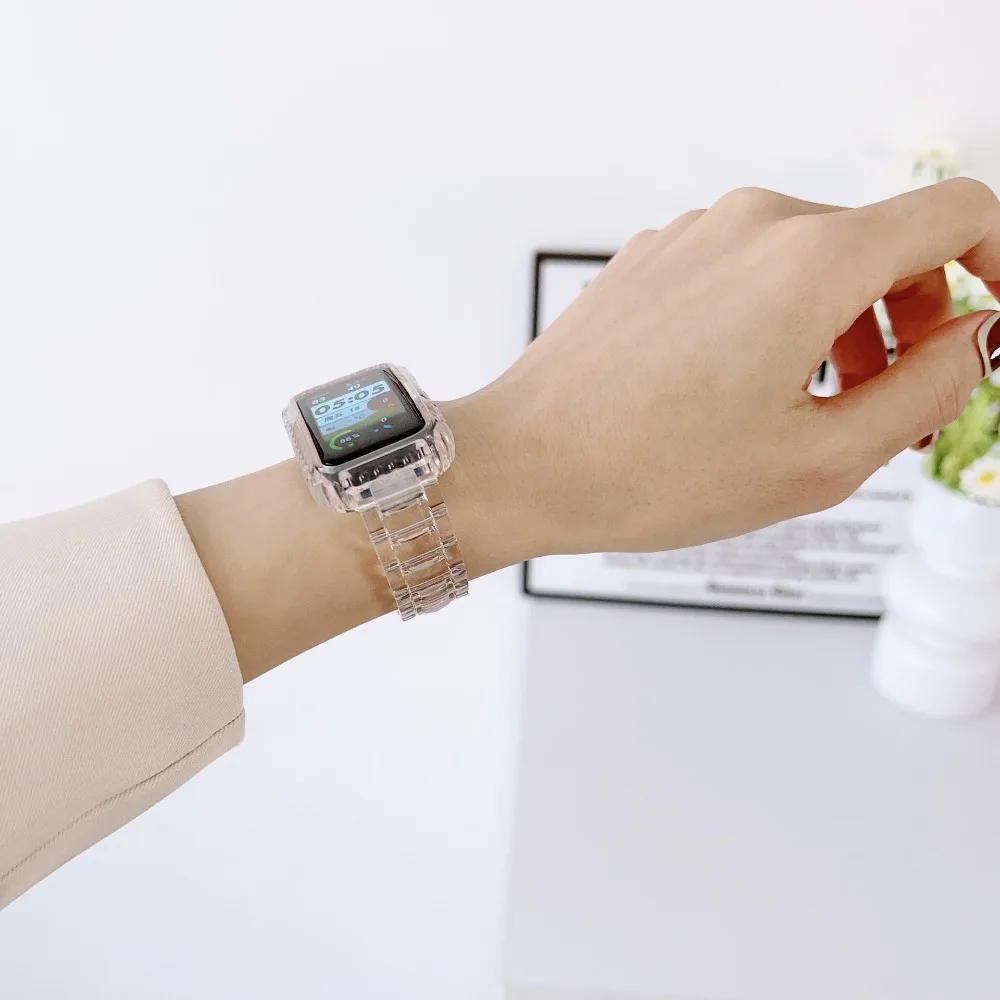 PC+Metal Watchband Imitation Ceramic Resin Anti Fall Watch Strap TPU Case Replaceable Watch Bracelet for Huawei Band 9/8/7/6