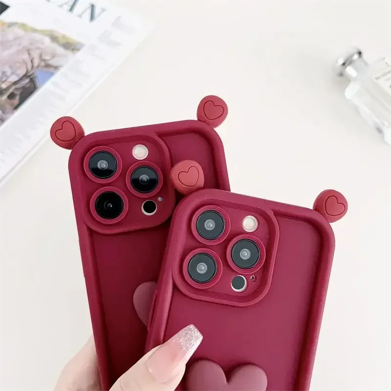 3D Love Heart Ear Case For Xiaomi Mi 11 Lite 5G NE 12T POCO F5 F3 F4 X5 X3 X4 GT M3 Pro Redmi Note 12 Turbo 10 5G 11T Pro Cover