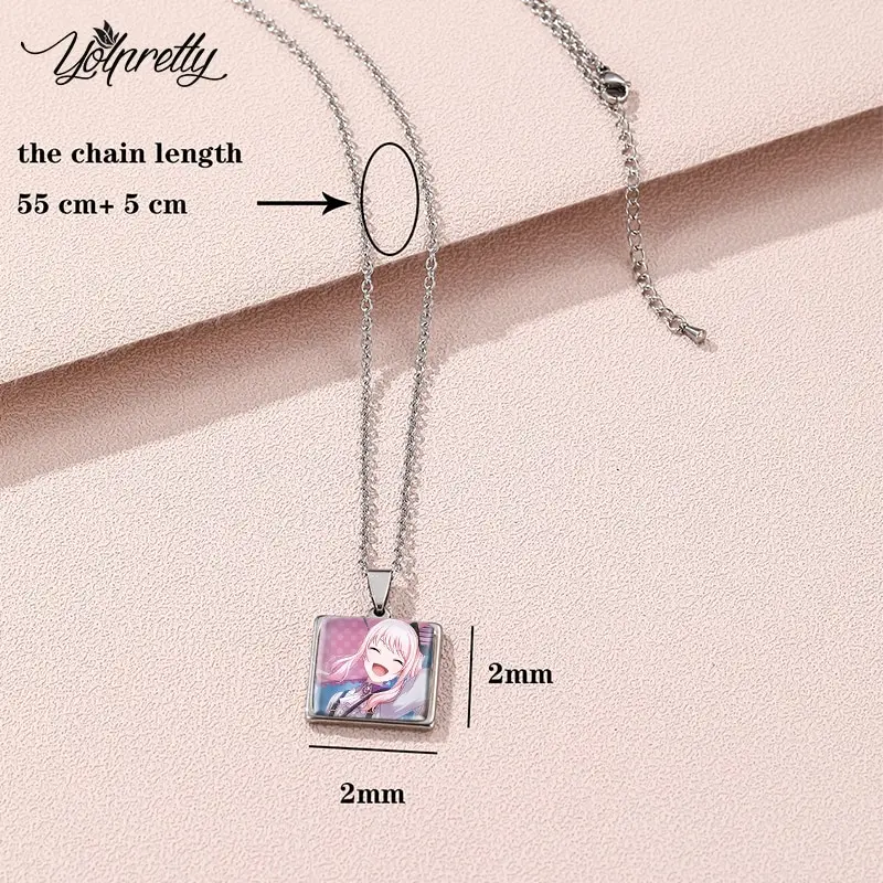 2023 New Van Gogh Starry Night Art Paintings Square Stainless Steel Necklace Glass Cabochon Pendants Necklace Jewelry