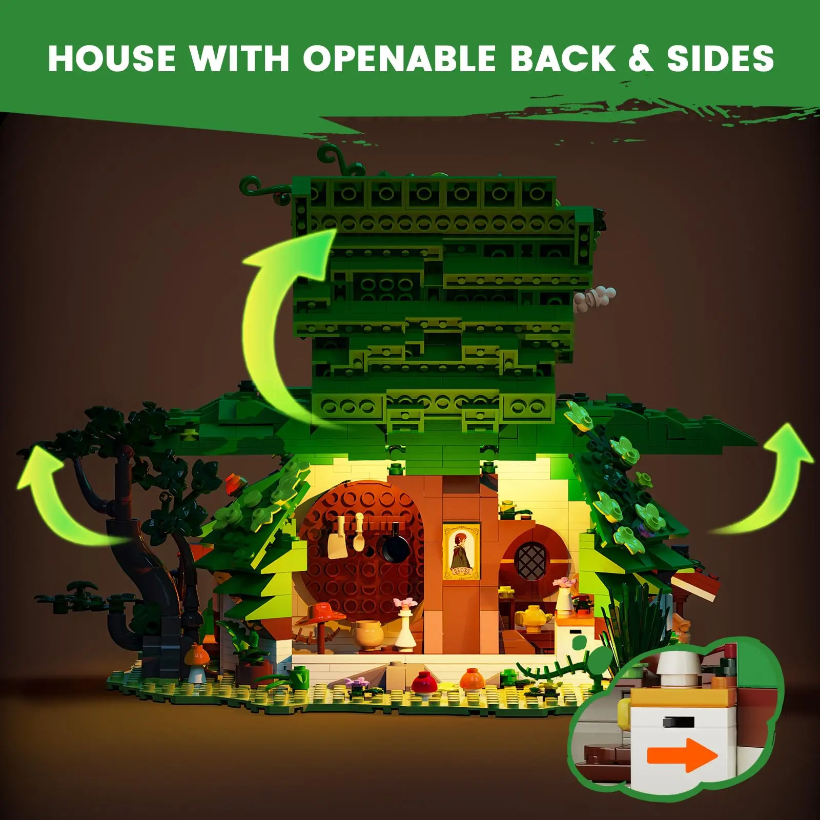 1088 pçs conjunto de construção de cabine anã com luz led adultos colecionáveis casa & escritório decoração blocos de construção diy fantasia casa modelo kit