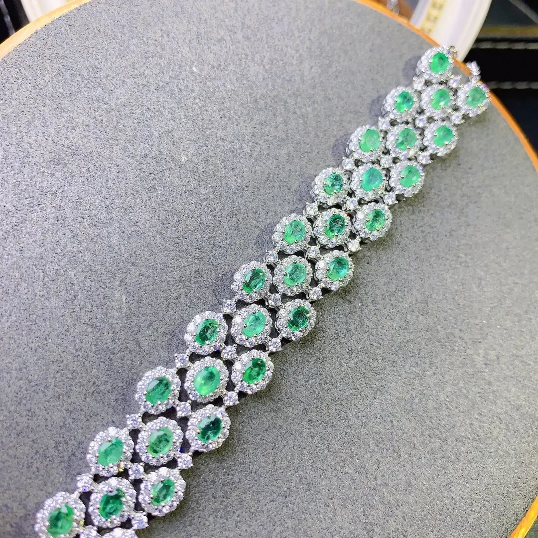 925 Silver Emerald natural Gem bracelet luxury  jewelry Women\'s free shipping Christmas women\'s bracelet boutique