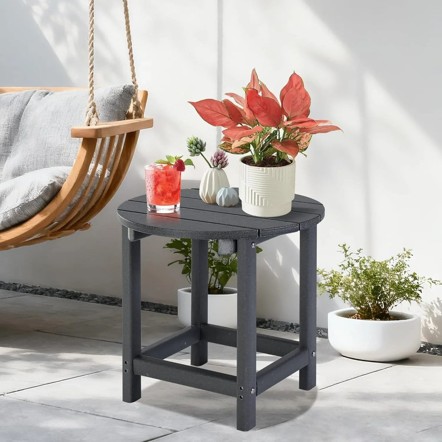 Серый круглый приставной столик Adirondack, уличный патио, декор для бассейна, устойчивая к атмосферным воздействиям акцентная мебель