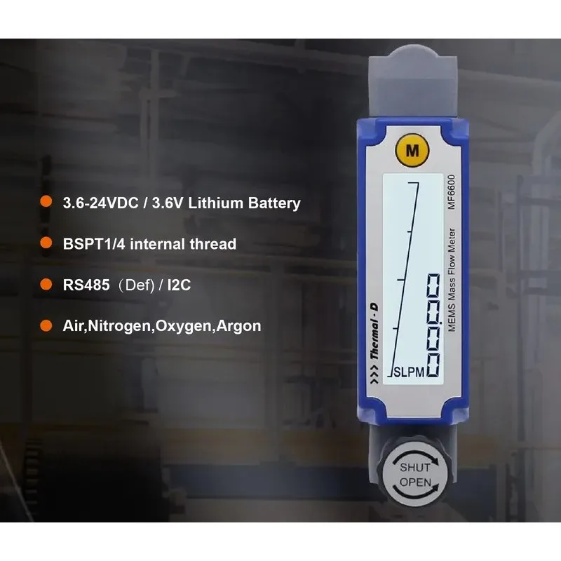 MF6600 Industrial Digital MEMS Thermal Mass Flow Meter with LCD RS485 Adjustable High Accuracy for Air