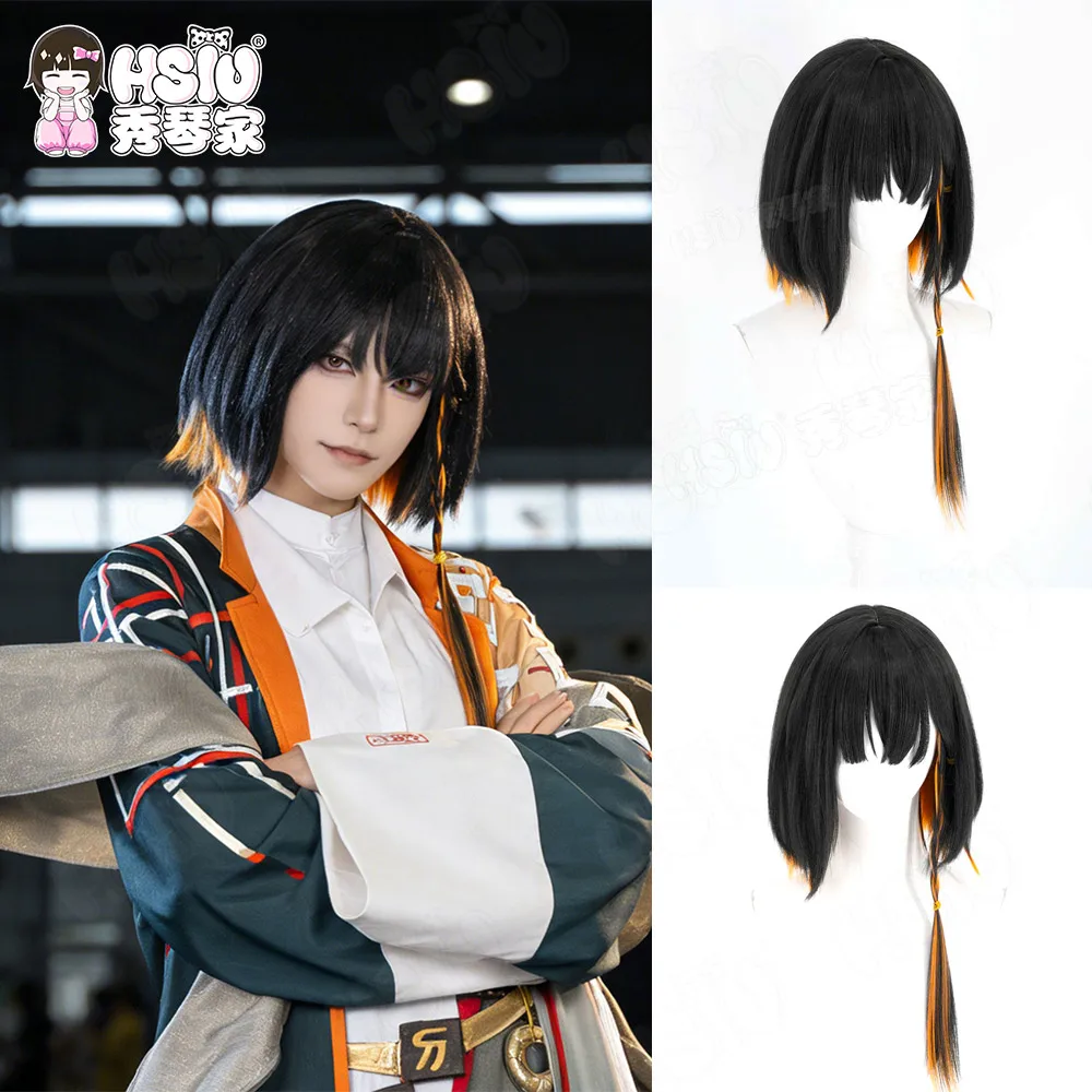 

Arknights Xie Cosplay Wig Fiber Synthetic Wig HSIU 40cm Black Mixed Orange Short Wig Anime Game Cosplay