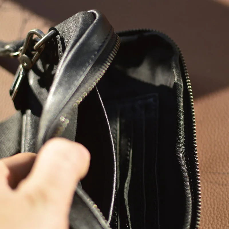 AETOO Leather chest bag Men\'s summer mobile phone bag small bag multi-functional small bag cowhide waist pack one shoulder cross