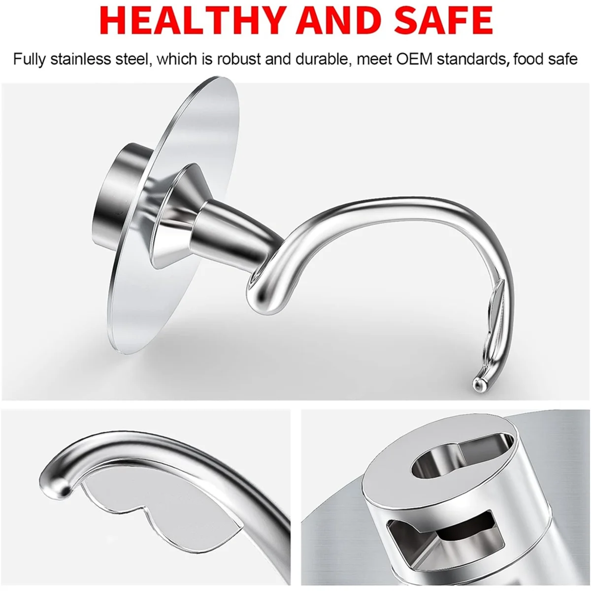 Gancho de masa en espiral de acero inoxidable para mezclador de pie KitchenAid, se adapta A Tazón de mezcla 4,5-5 QT para mezcladores con soporte de cabeza inclinable