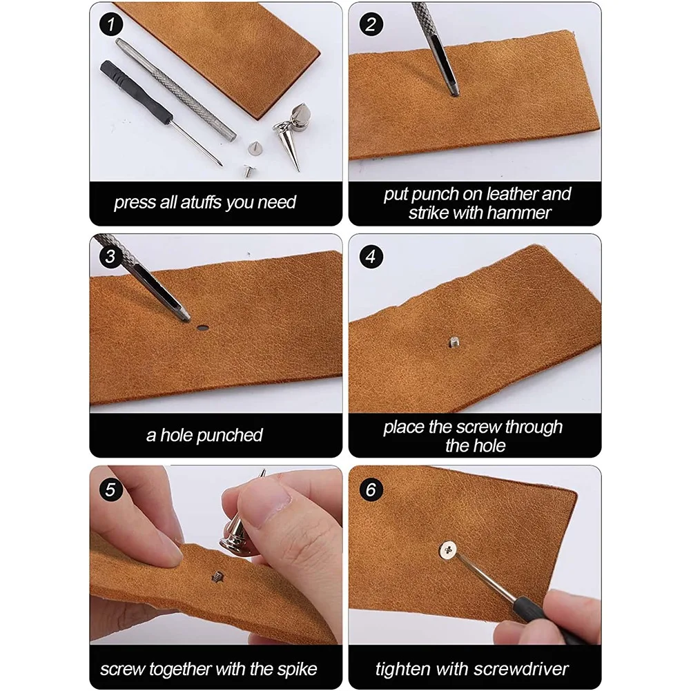 

Apr.270Set Spikes And Studs,Mixed Shape Punk Spike Rivets Metallic Cone Screw Back Studs With Install Tool For Leather Craft