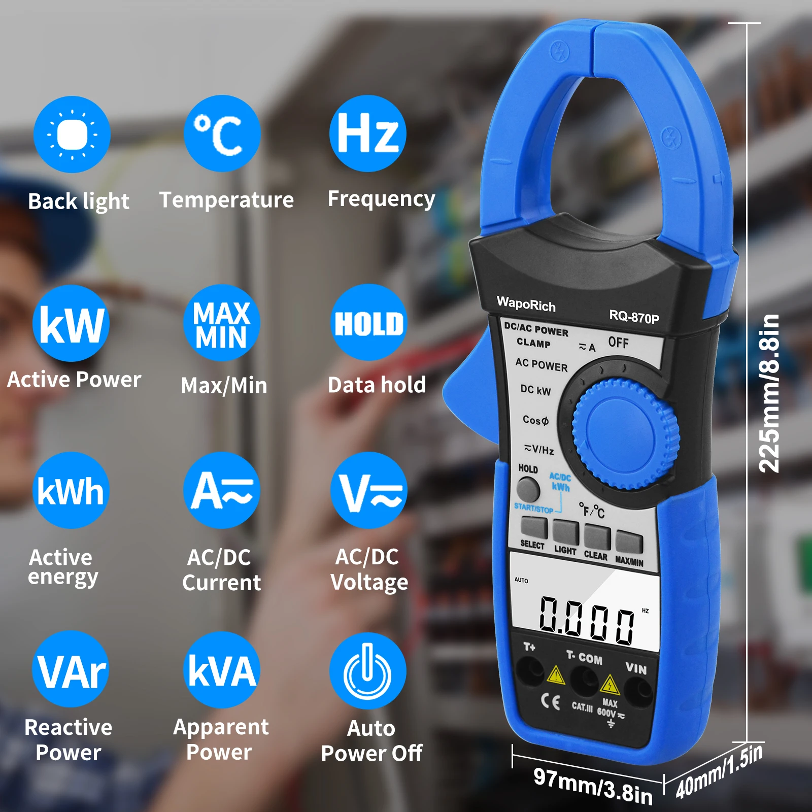 HP-870P Power Clamp Meter- Versatile AC/DC Voltmeter and 999.9A Ammeter, Electronic Multimeter for Active Energy Diagnostics