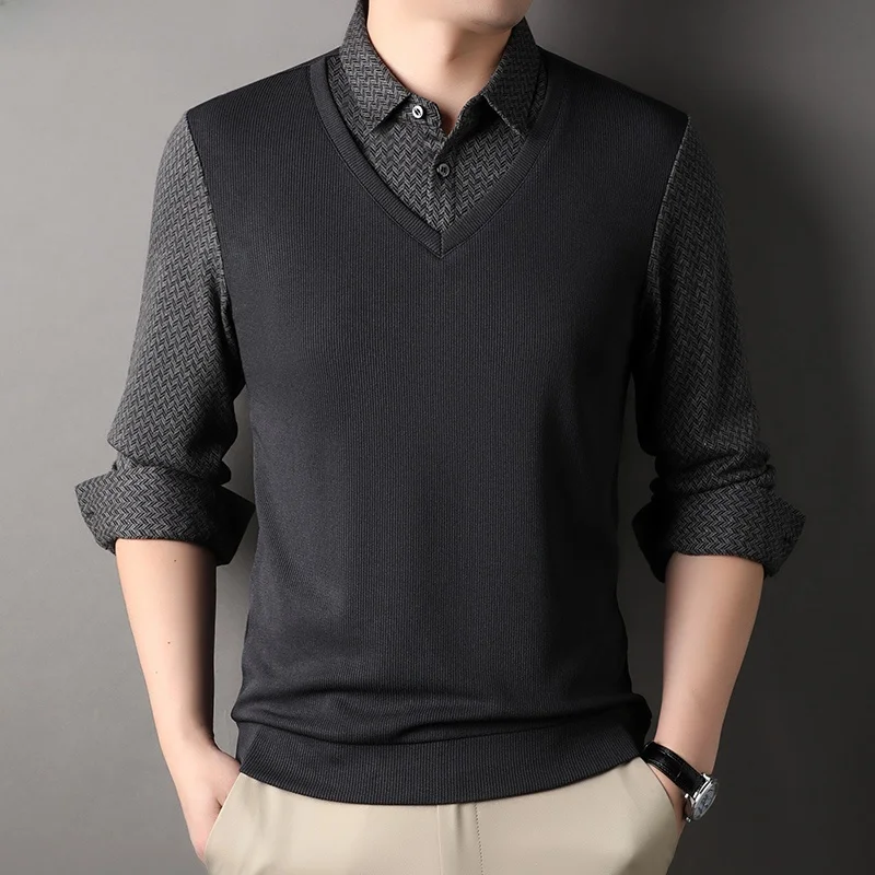 

Men's Faionable Long Sve Top Spring Autumn One-Piece Busin Casual Dad T-irt Comfortable Polyester Spandex Blend