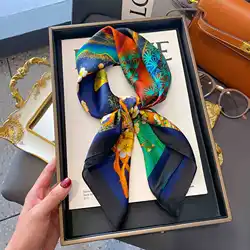 Women Fashion Flower 70x70cm Simulated Silk Scarves Square Versatile Neck Protection Thin Scarf
