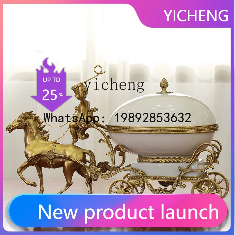 B-1    ceramic with copper creative horse-drawn cart ornament living room entrance fireplace wine cabinet
