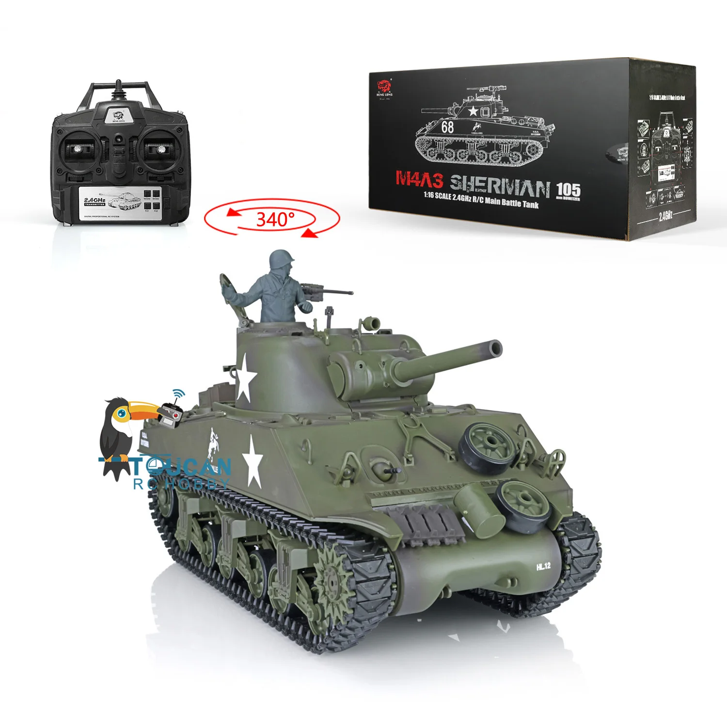 1/16 Heng Long M4A3 Sherman RTR RC Tank 7.0 Plastic Version IR Battle BB Gun RC Model Radio Control Panzer Toy Model Gifts