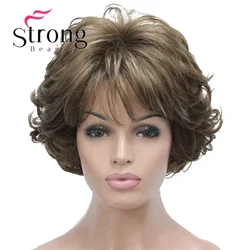Peluca corta StrongBeauty, rizos suaves y despeinados, reflejos marrones, pelucas totalmente sintéticas, opciones de color