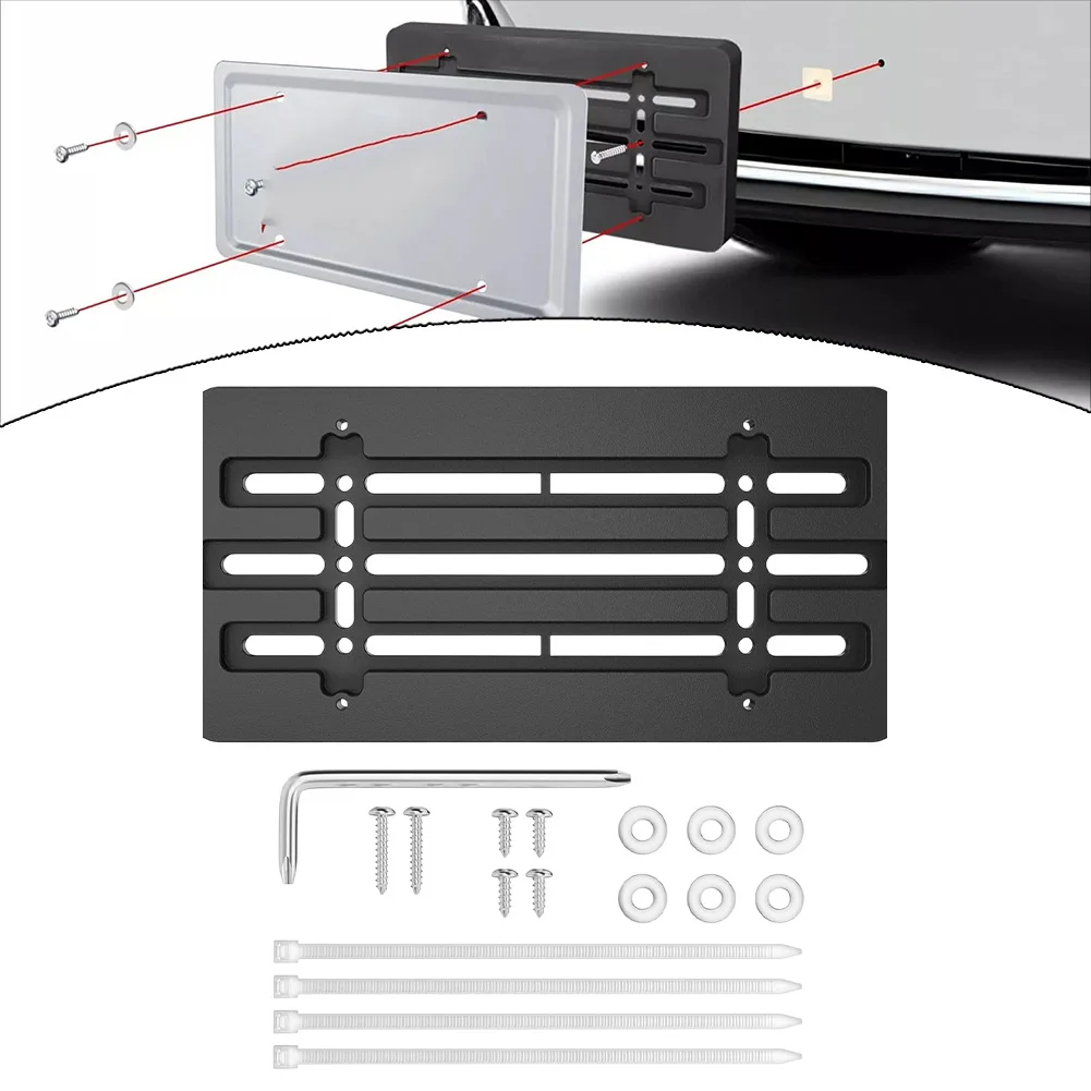 License Plate Bracket Kit for Front Bumper with Application-Specific Spacer Configuration and Standard Fastener Use