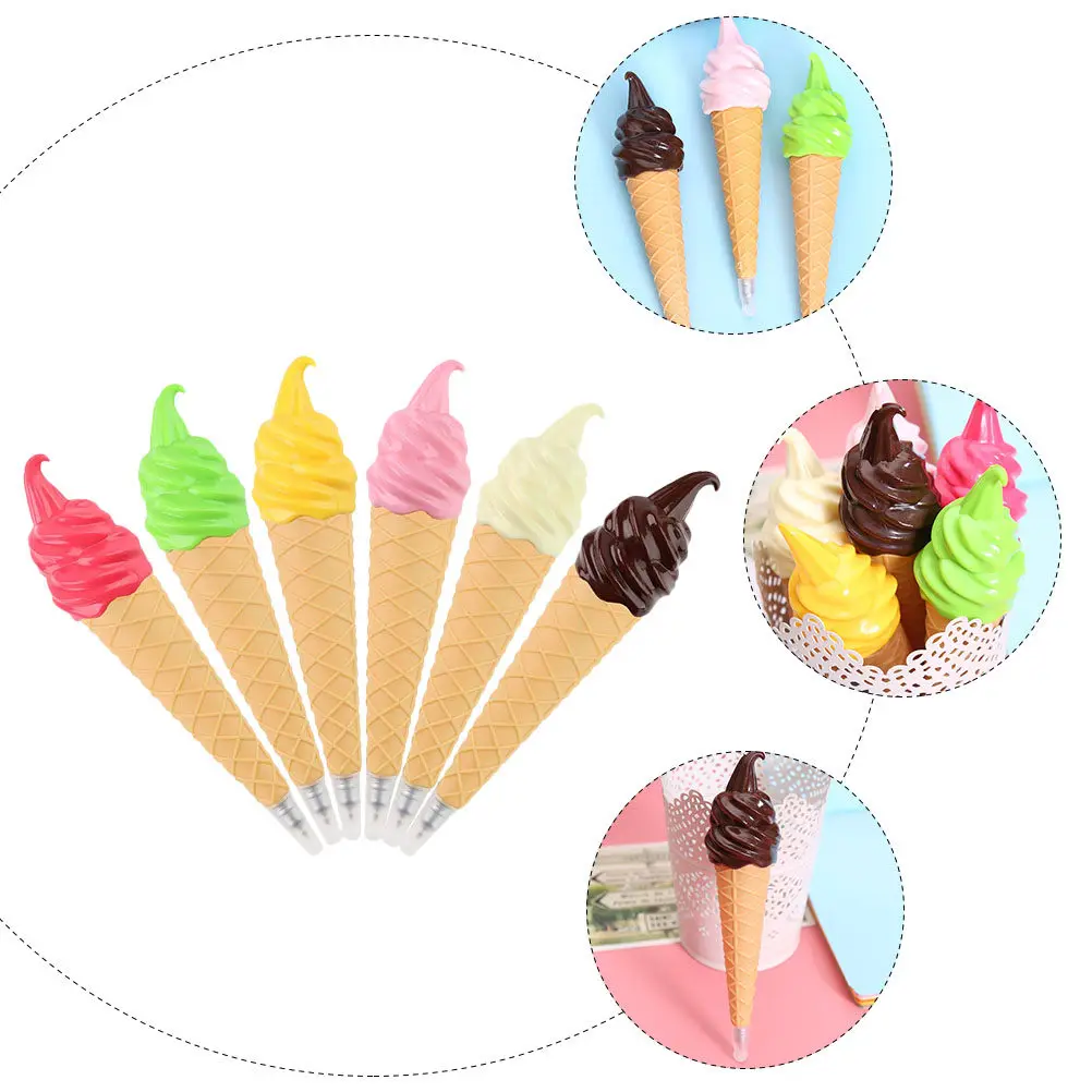 

Набор из 6 шариковых ручек в форме мороженого, яркий дизайн, для плавного письма, без просачивания чернил, школьные и офисные принадлежности