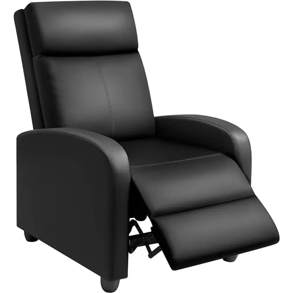 Recliner Chair for Adults Modern PU Leather Adjustable Reclining Chair ,Theater Seating with Footrest (Black)