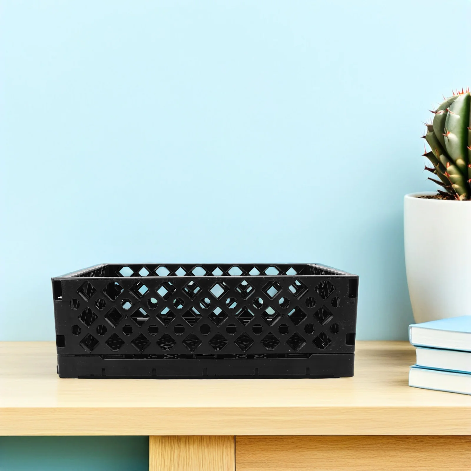 

2Pcs Foldable Plastic Storage Crates Stackable Organizer Containers for Kitchen Bathroom Bedroom Fruits Office Collapsible Boxes