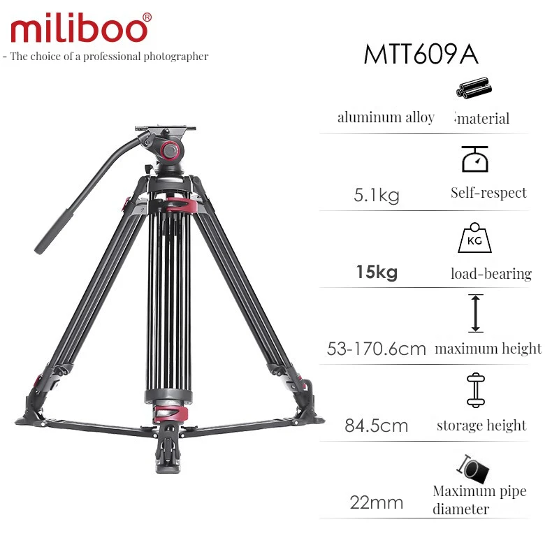 Miliboo MTT609A Professional Heavy Duty Hydraulic Head Ball Camera Tripod for Camcorder/DSLR Stand Video Tripod Load 15 kg Max